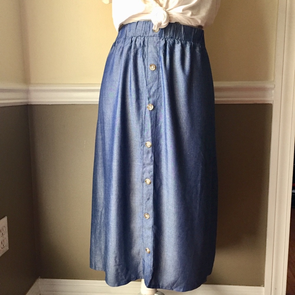 🍁Denim like flowy midi skirt